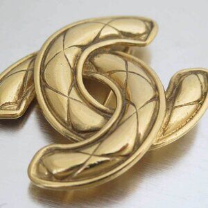 Auth CHANEL CC Logo Vintage Pin Brooch Goldtone Metal - e53116a